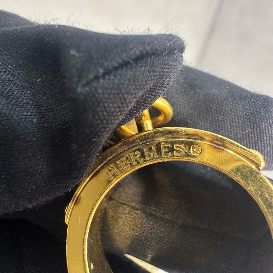 Hermes 中古金鎖頭橘皮絲巾釦戒指-3