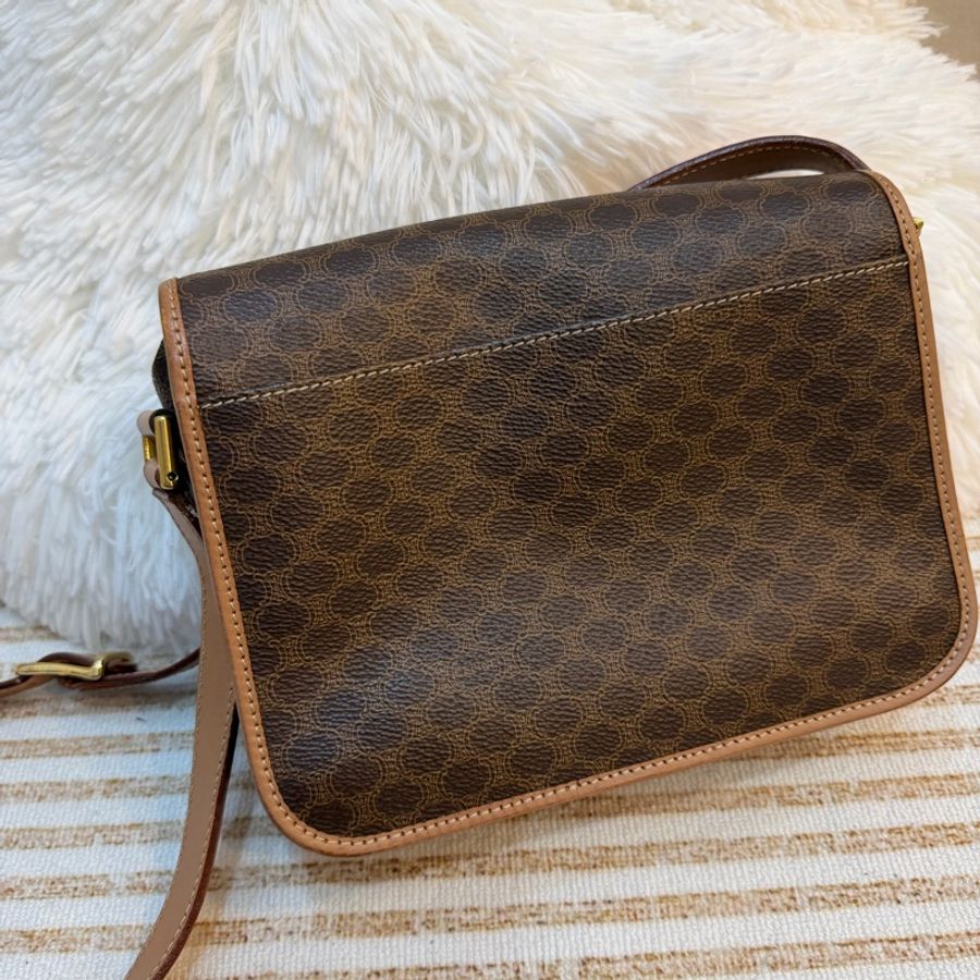 celine macadam 金環 老花 豆腐包 中古 棕色 vintage-5