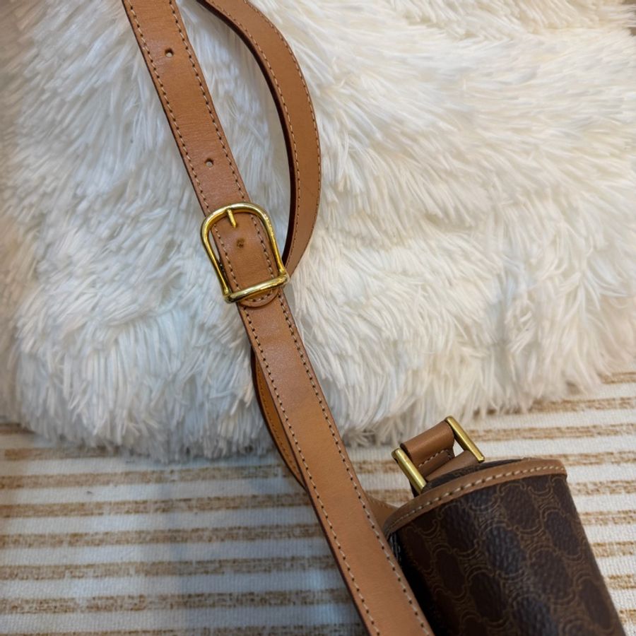 celine macadam 金環 老花 豆腐包 中古 棕色 vintage-7