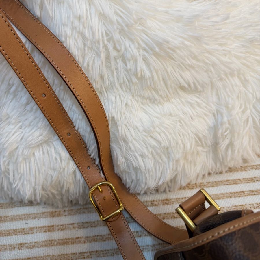 celine macadam 金環 老花 豆腐包 中古 棕色 vintage-8