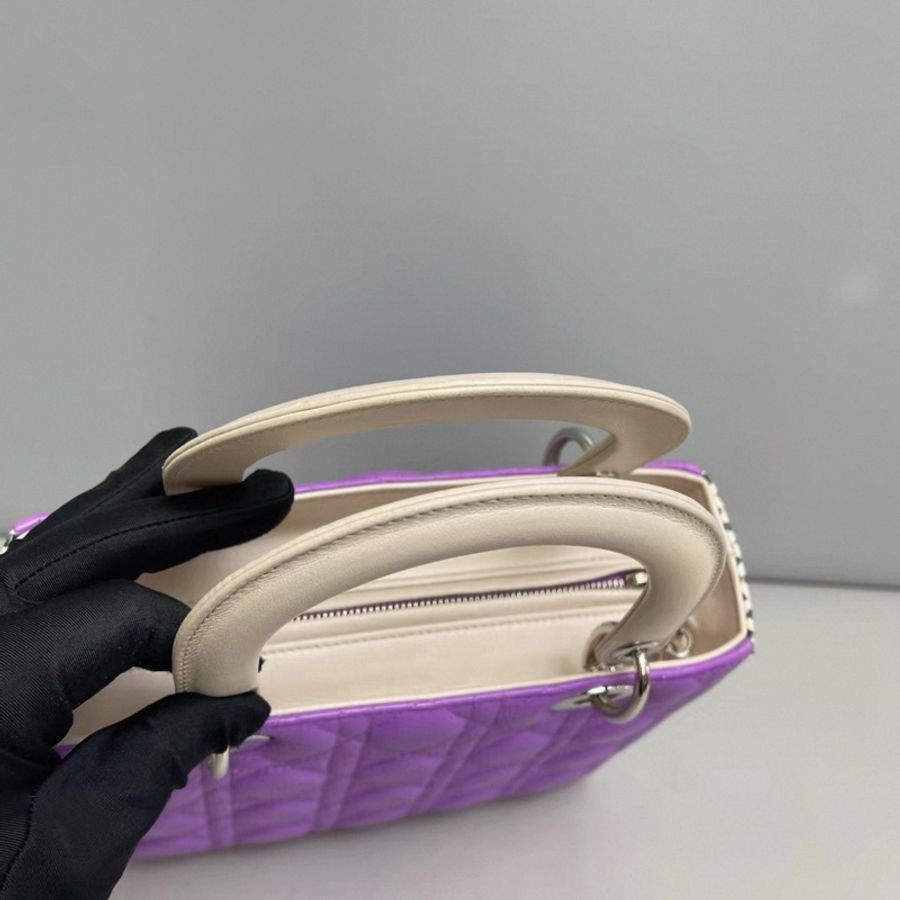 Dior迪奧 紫色 拼稀有皮限量戴妃包五格-4