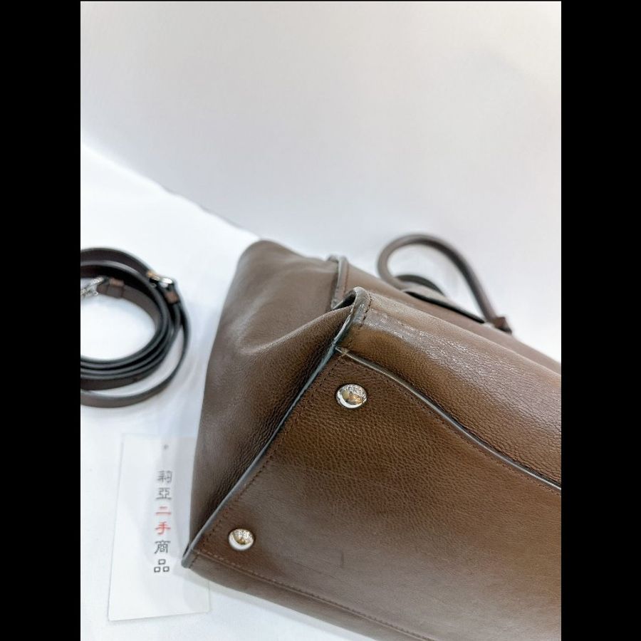 莉亞精品♡PRADA 咖色皮革兩用包 二手美包-8