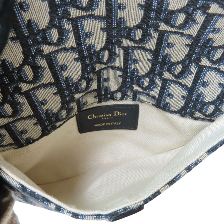 藍色 緹花帆布 saddle oblique 腰包 肩背包【Dior 迪奧】-4