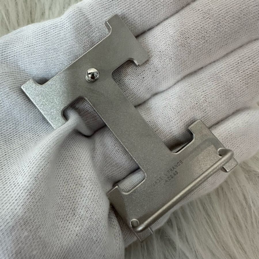 Hermes 黑灰雙面銀點H釦皮帶 95cm/32mm-4