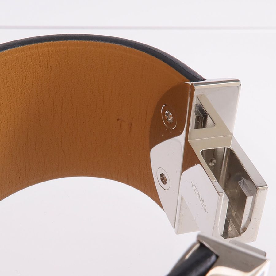 HERMES Swift皮革2022 Manchette Bracelet銀扣手鐲-9