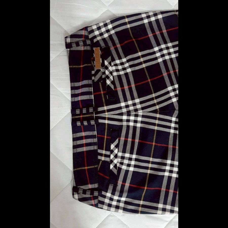 (日本製MIJ)絕版BURBERRY 博柏利 BLUE LABEL 藍標 女格紋反折七分褲38號-3