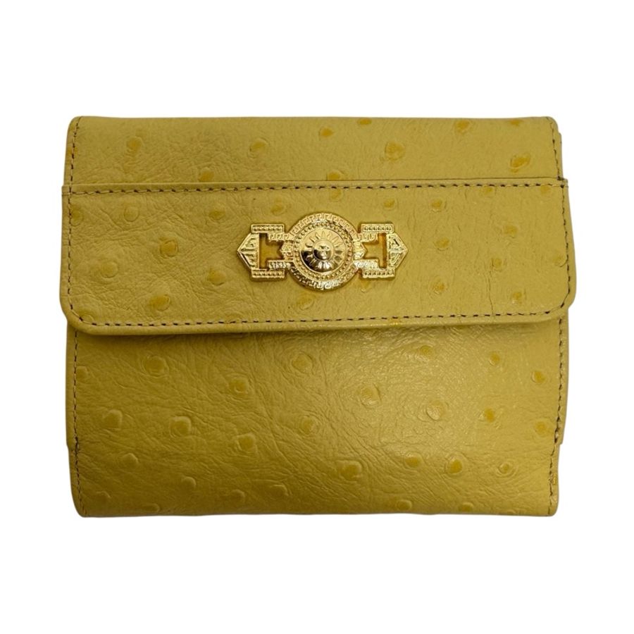 Versace 黃色鴕鳥皮錢包 vintage 二手 中古 稀有-3