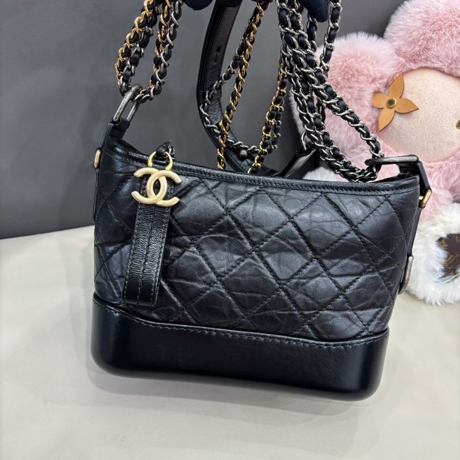 香奈兒/Chanel 黑金小號流浪包 菱格紋鏈條包-6