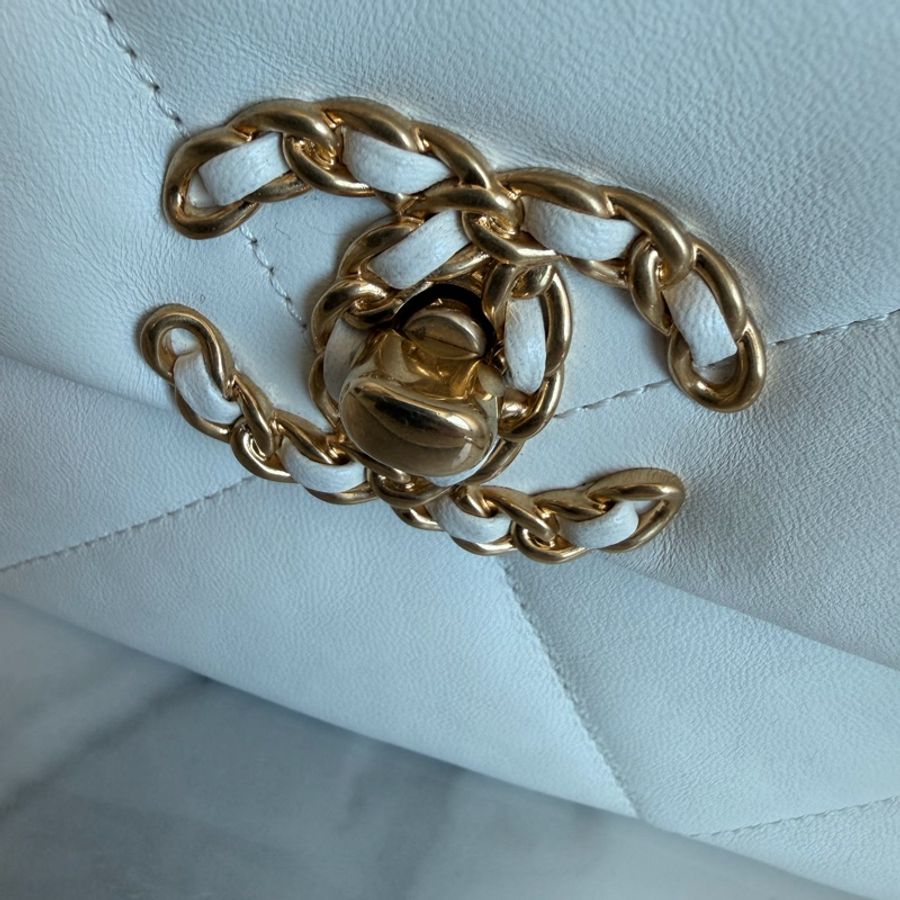 CHANEL 白色19bag 晶片款/購證/手袋🤍金銀鏈條-11