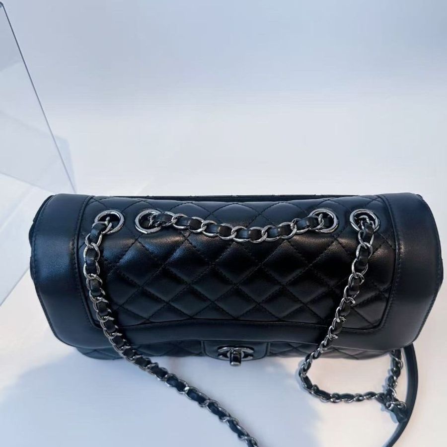 香奈兒/Chanel 黑銀牛皮綁帶CF鏈條肩背包-4
