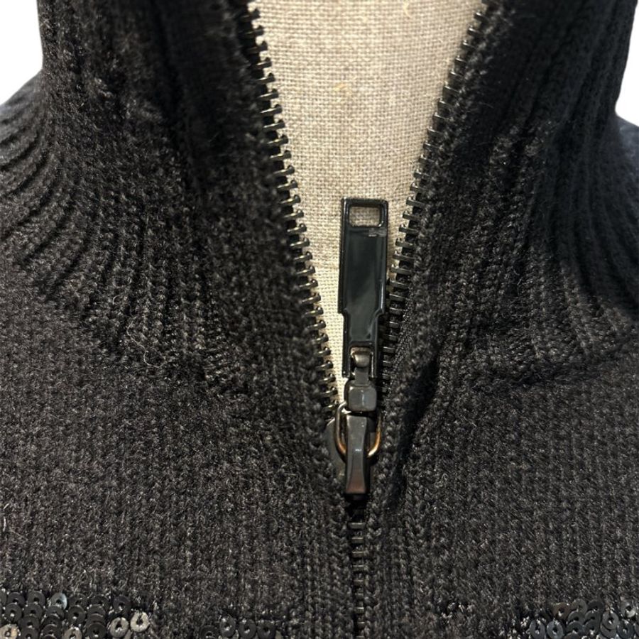 LOUIS VUITTON 黑色亮片拉鏈高領針織外套-S碼-4