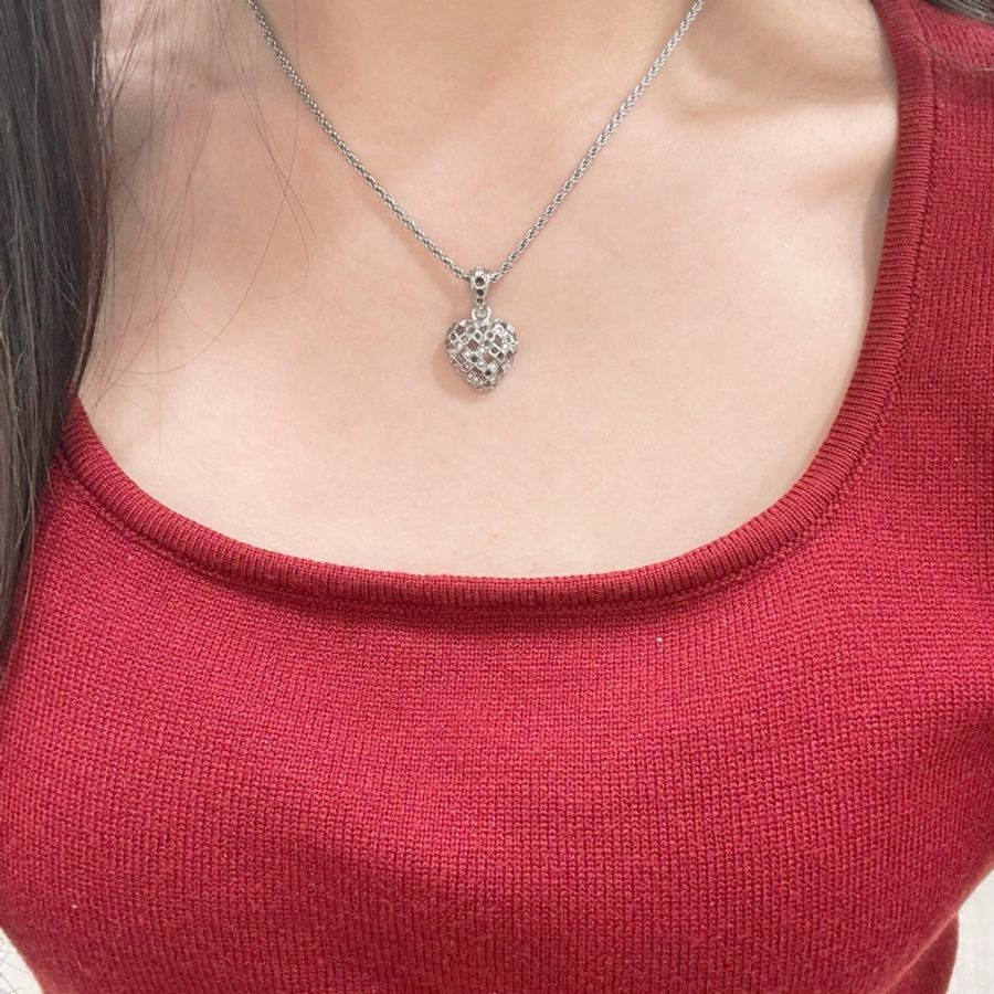 【赫蒂國際精品】Swarovski 愛心水鑽網格銀色項鍊 vintage 二手 中古-2