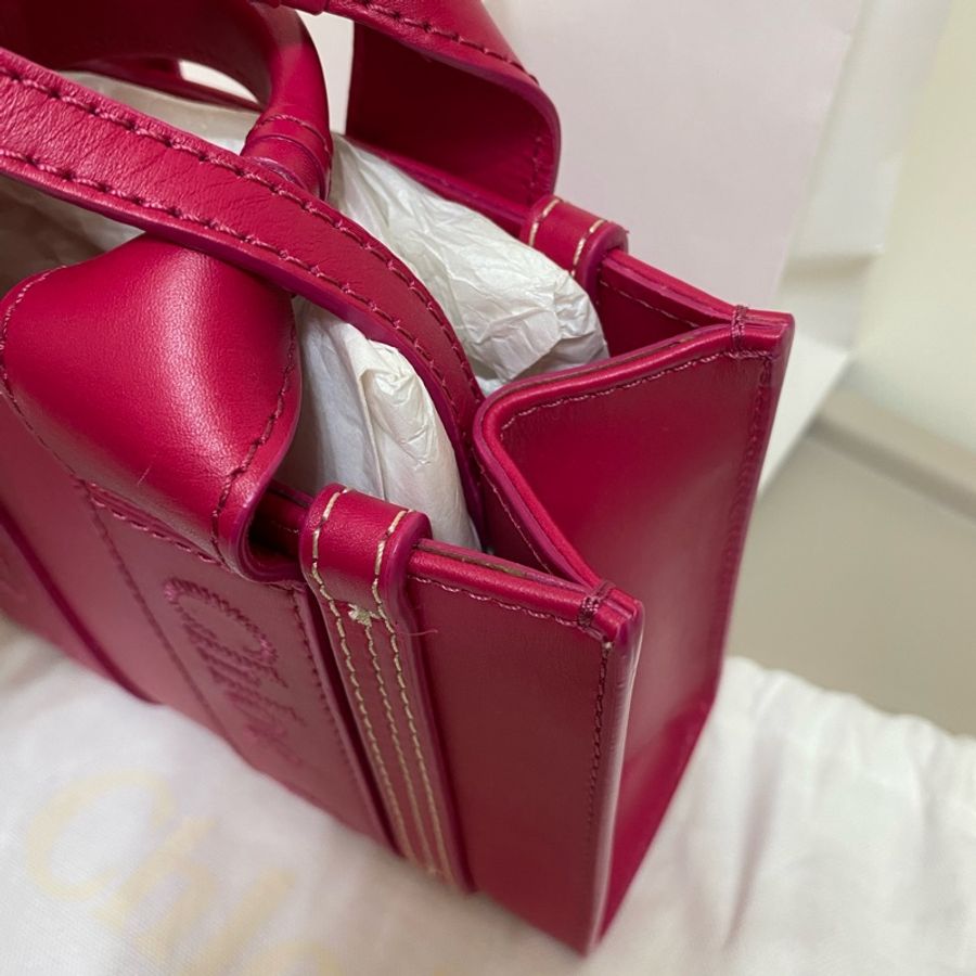 Chloe經典WOODY系列牛皮手提斜背MINI托特包(桃紅)-17
