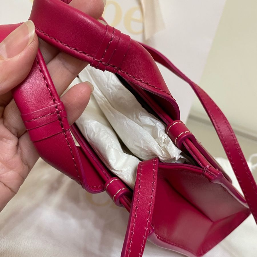 Chloe經典WOODY系列牛皮手提斜背MINI托特包(桃紅)-20