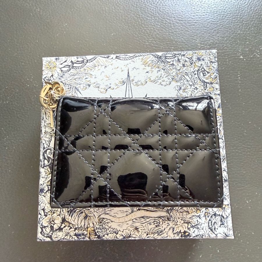 Lady Dior card holder黑色亮皮-1