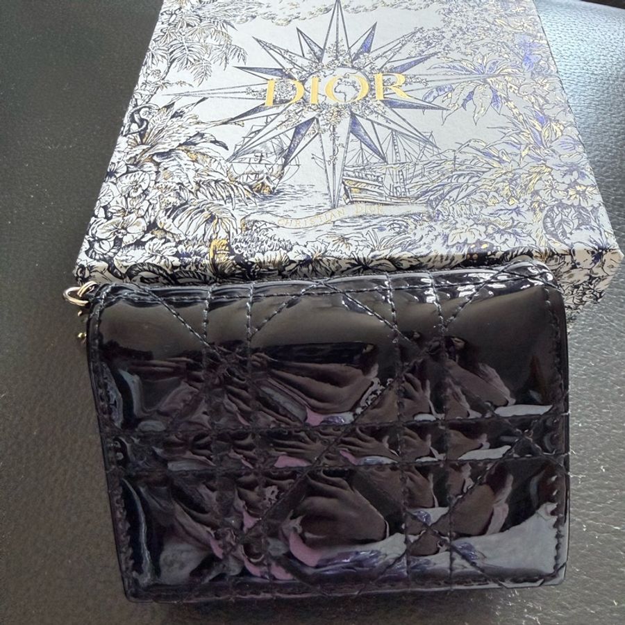 Lady Dior card holder黑色亮皮-2