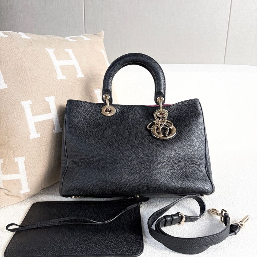 Dior 黑金vip全皮手提紫色內里 31*22*12 98新配件子袋塵袋肩帶-1