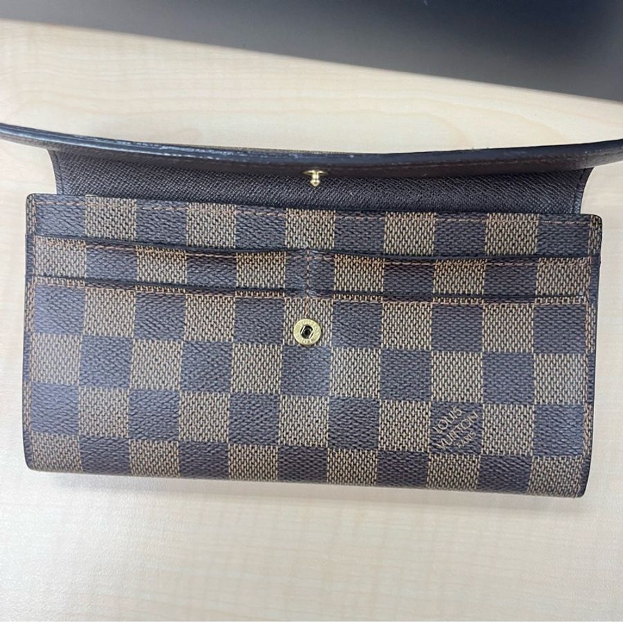 LOUIS VUITTON 路易威登 Damier Ebene棕色 金釦下蓋棋盤格 帆布#原廠盒#-2