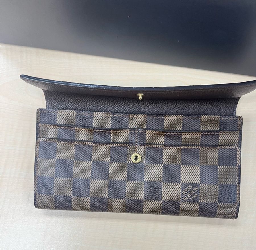 LOUIS VUITTON 路易威登 Damier Ebene棕色 金釦下蓋棋盤格 帆布#原廠盒#-3