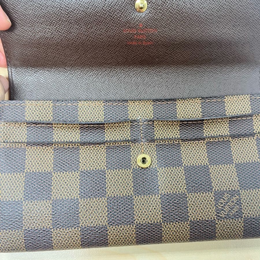 LOUIS VUITTON 路易威登 Damier Ebene棕色 金釦下蓋棋盤格 帆布#原廠盒#-5