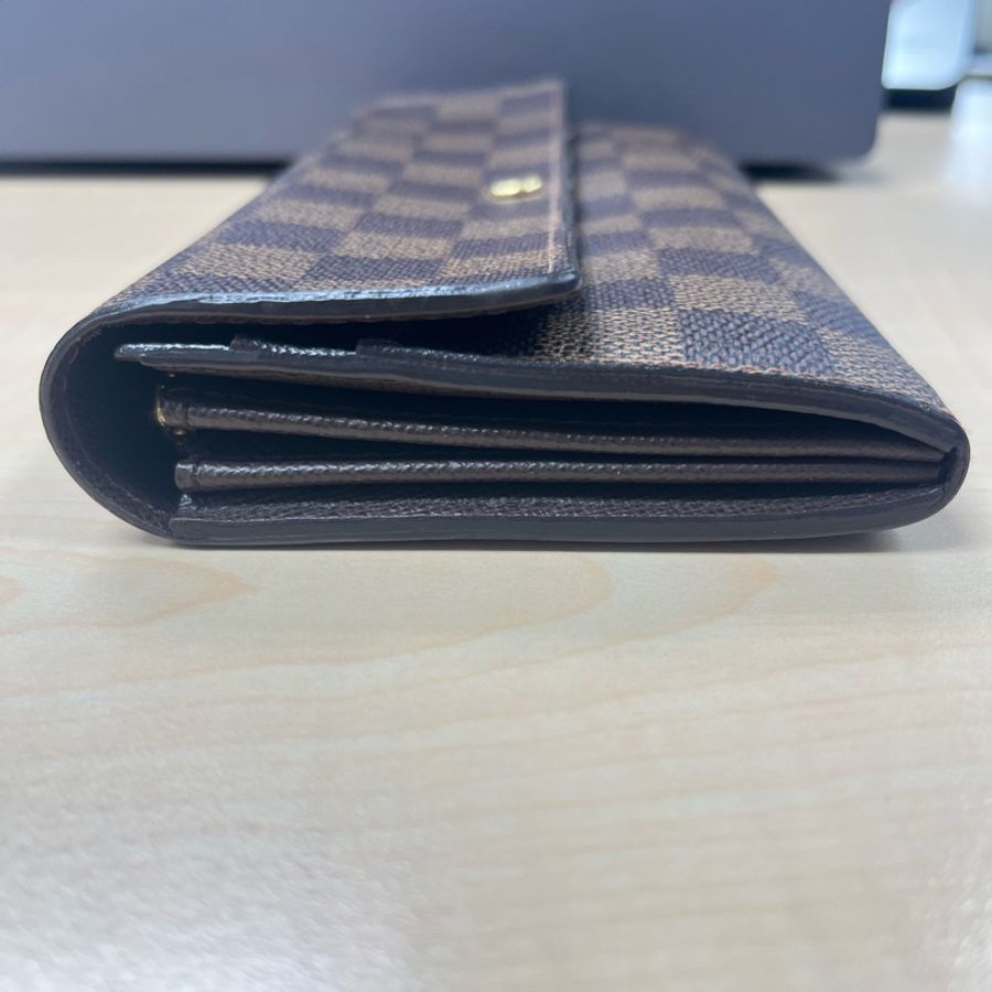 LOUIS VUITTON 路易威登 Damier Ebene棕色 金釦下蓋棋盤格 帆布#原廠盒#-13