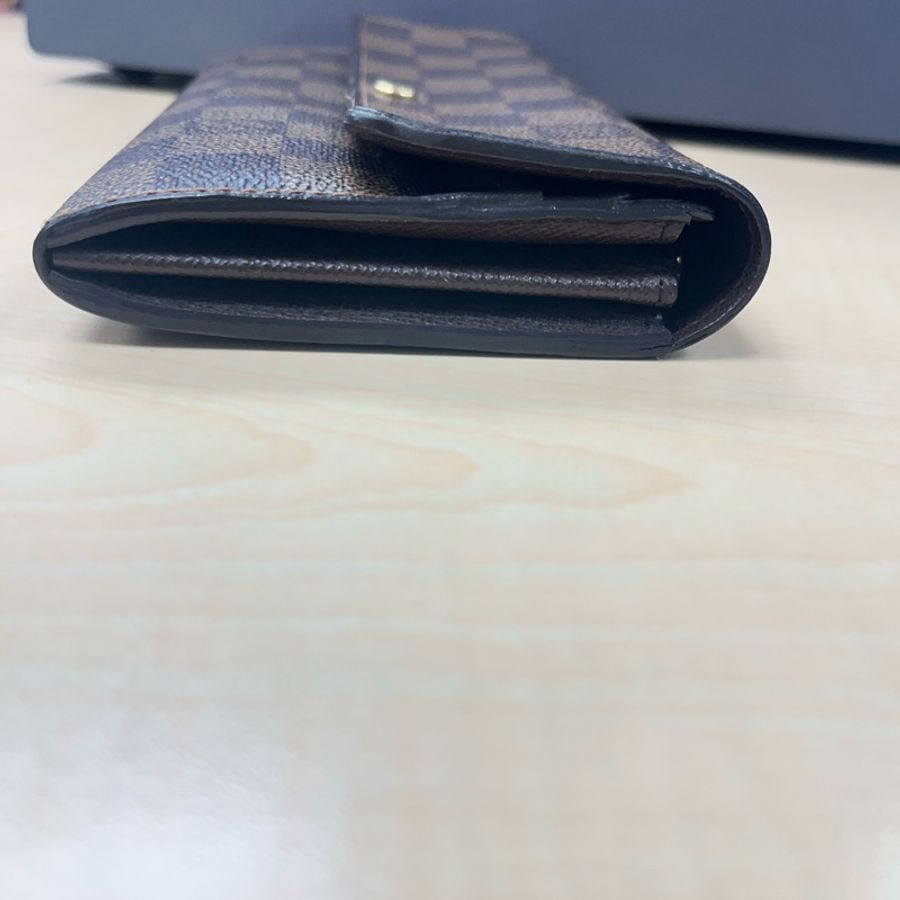 LOUIS VUITTON 路易威登 Damier Ebene棕色 金釦下蓋棋盤格 帆布#原廠盒#-14