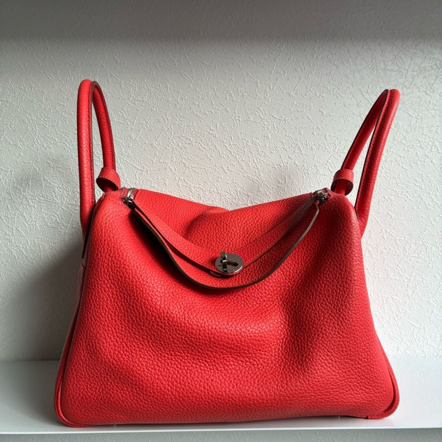 Hermes 橘紅Lindy30銀釦 🅁刻-0