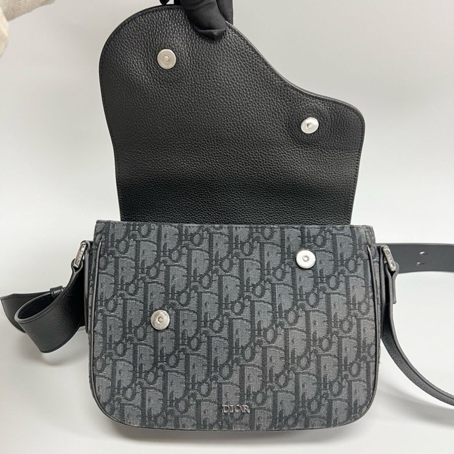 迪奧/Dior Saddle Qblique 黑色老花刺繡馬鞍包 郵差包-6