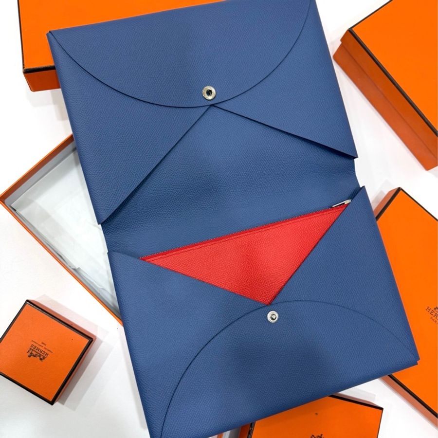 HERMES 愛馬仕 法國藍 二合一 Calvi Pouch ipad套 收納包 手拿包 皮包-0