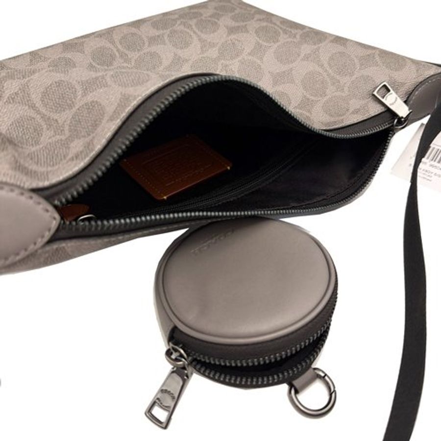 [全新] COACH  C LOGO男中性款船型附零錢包斜背包(灰)-4