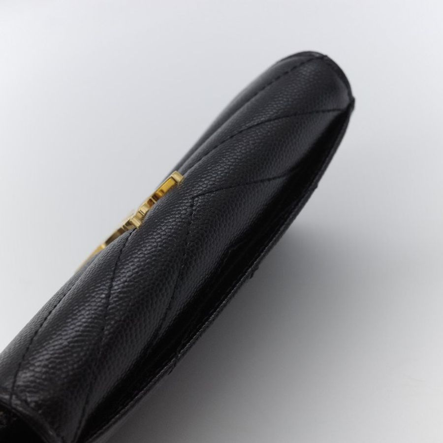 Saint Laurent聖羅蘭 YSL 黑色 顆粒紋小牛皮 信封短夾-4