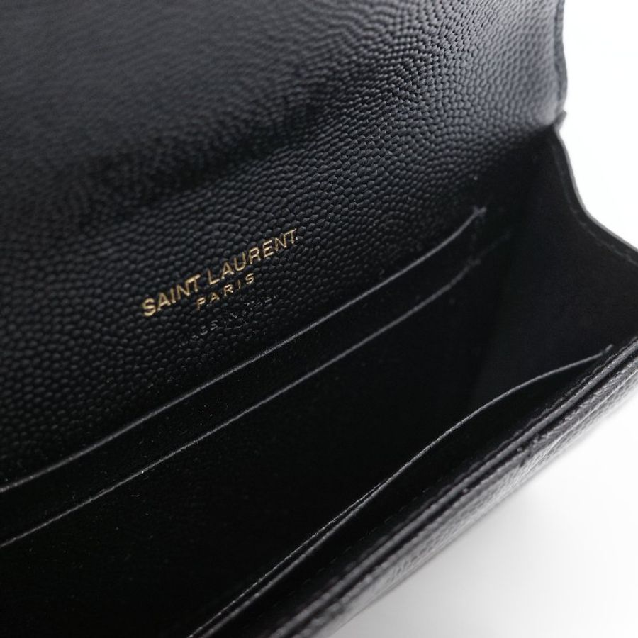 Saint Laurent聖羅蘭 YSL 黑色 顆粒紋小牛皮 信封短夾-6