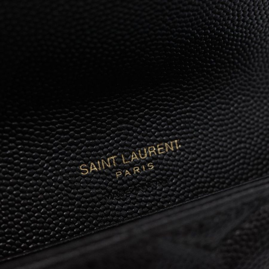 Saint Laurent聖羅蘭 YSL 黑色 顆粒紋小牛皮 信封短夾-7
