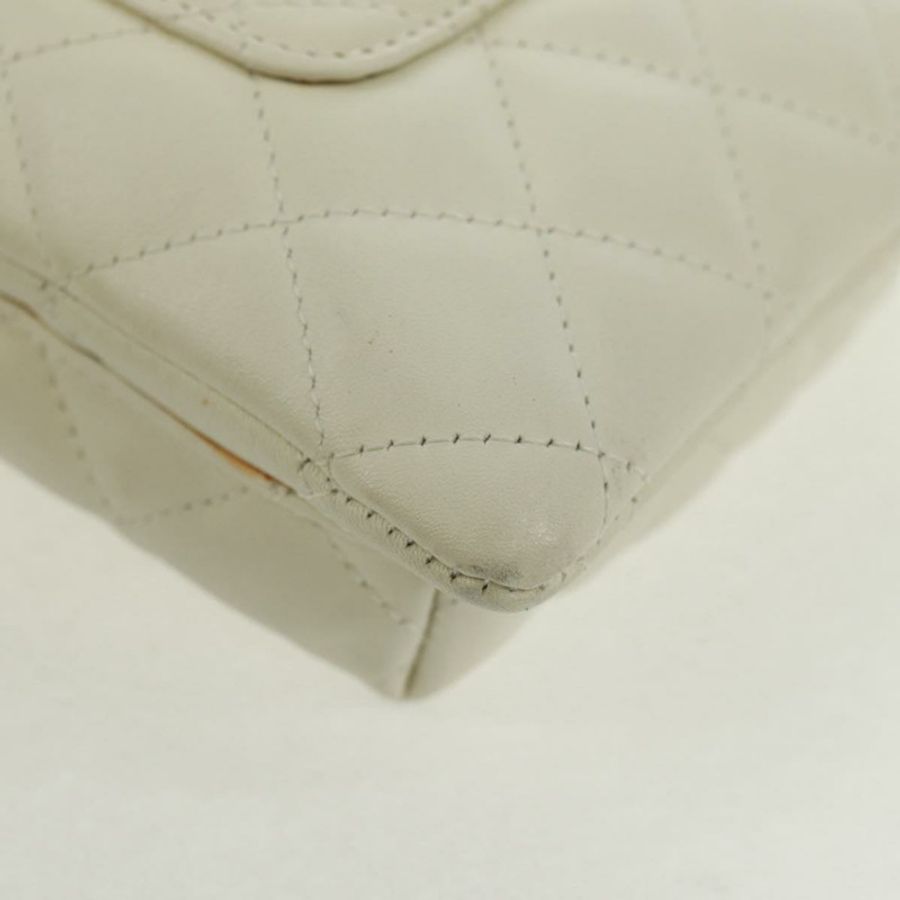 【日本直送】香奈兒 (CHANEL) 絎縫 Cambon 系列單肩包，白色銀色皮革，帶雙C標誌，貨號 165545V-16