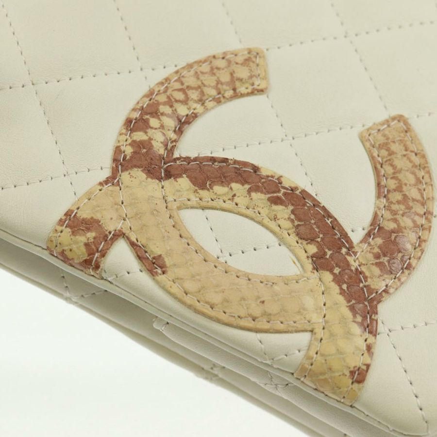 【日本直送】香奈兒 (CHANEL) 絎縫 Cambon 系列單肩包，白色銀色皮革，帶雙C標誌，貨號 165545V-17