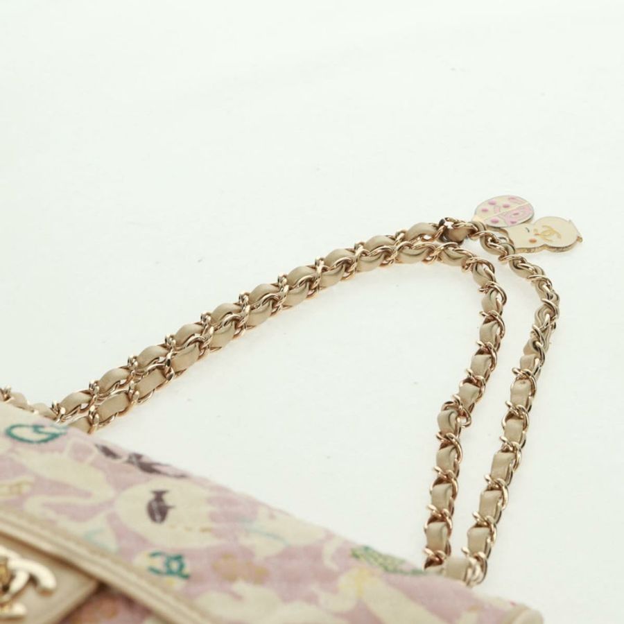 【日本直送】香奈兒 Matelasse 25 單翻蓋鏈條包 帆布 米色 金色 CC 標誌 正品 165652SAV-13