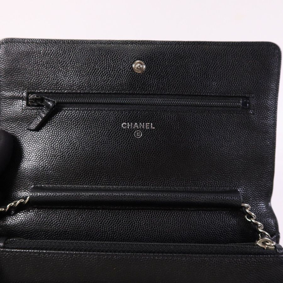 CHANEL 牛皮皮革WOC Wallet On Chain銀扣鏈帶肩背袋-9