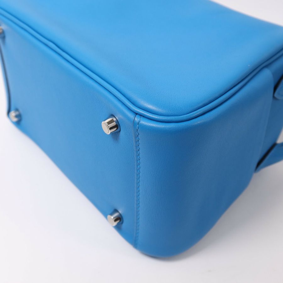 HERMES Swift皮革Mini Lindy銀扣手挽肩背兩用袋Bleu Frida-12