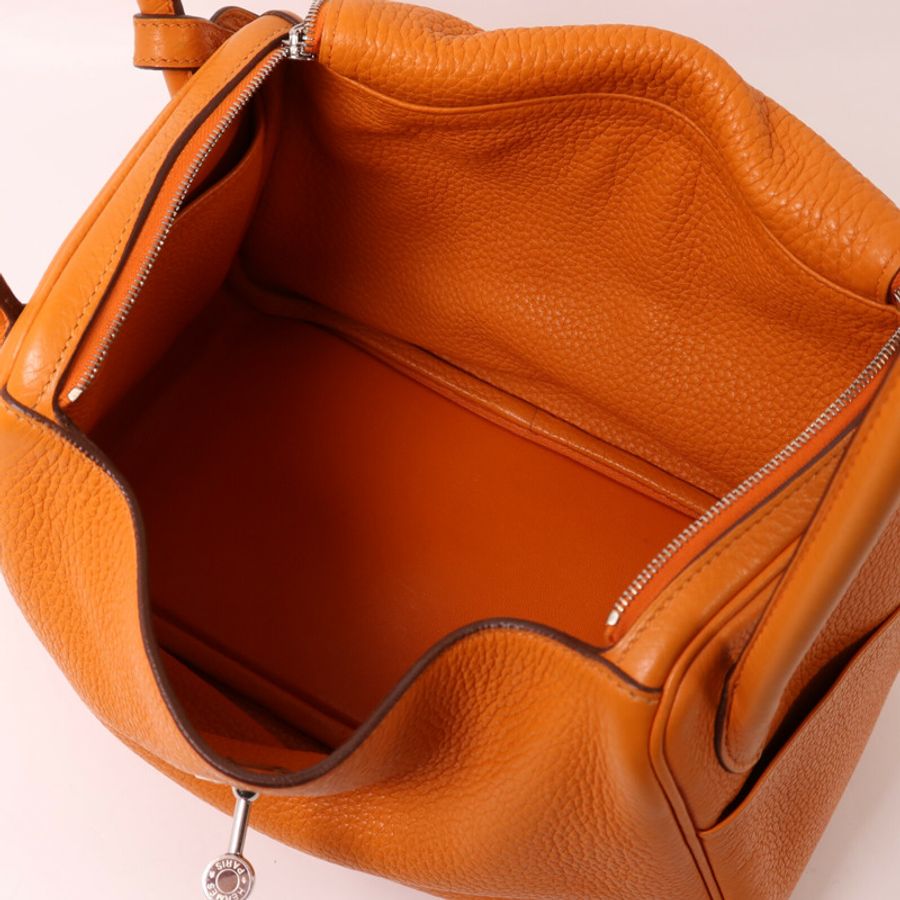 HERMES Clemence皮革Lindy 26銀扣手挽肩背兩用袋Orange-4