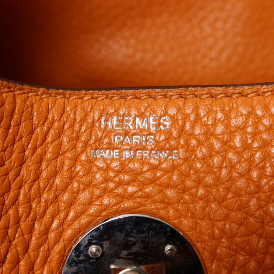 HERMES Clemence皮革Lindy 26銀扣手挽肩背兩用袋Orange-5