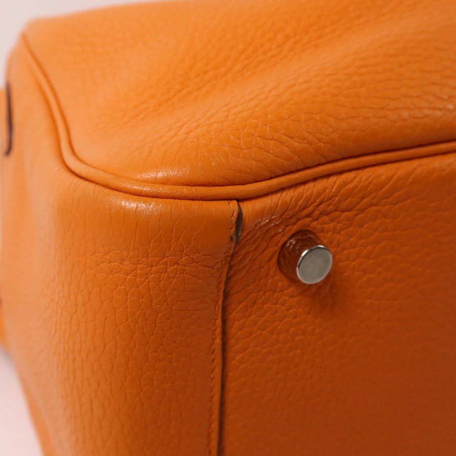 HERMES Clemence皮革Lindy 26銀扣手挽肩背兩用袋Orange-9