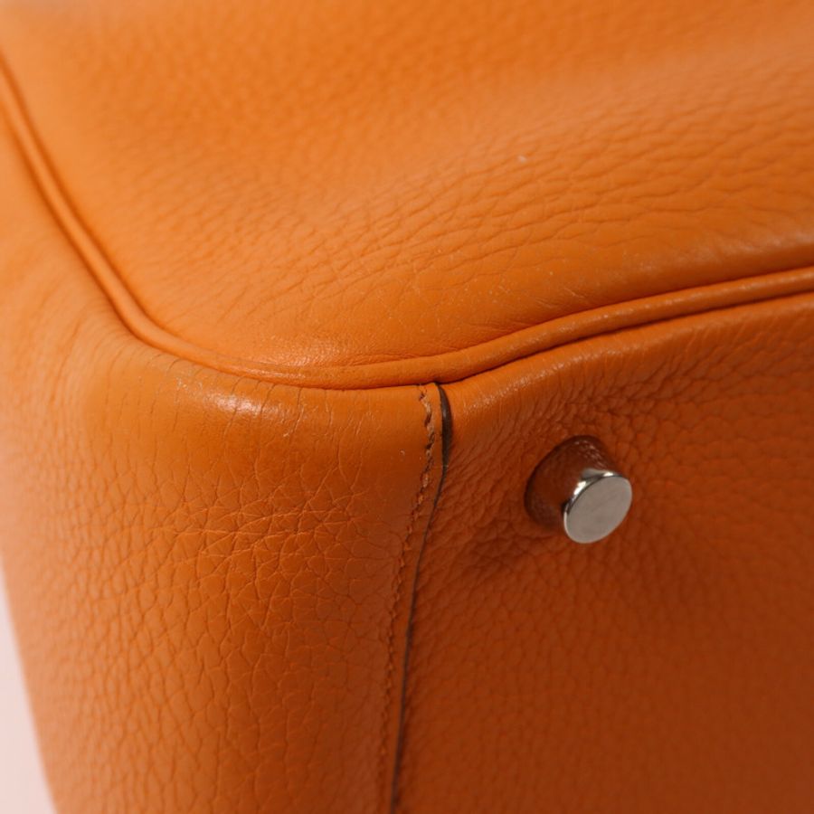HERMES Clemence皮革Lindy 26銀扣手挽肩背兩用袋Orange-11