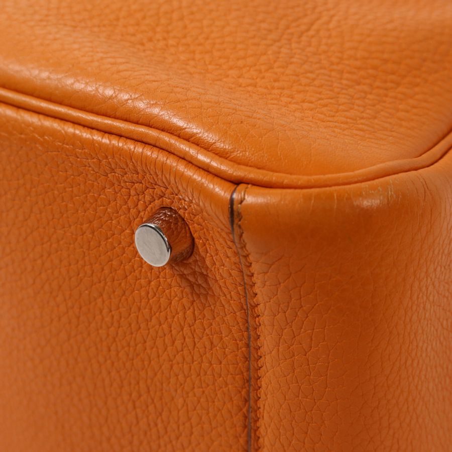 HERMES Clemence皮革Lindy 26銀扣手挽肩背兩用袋Orange-12