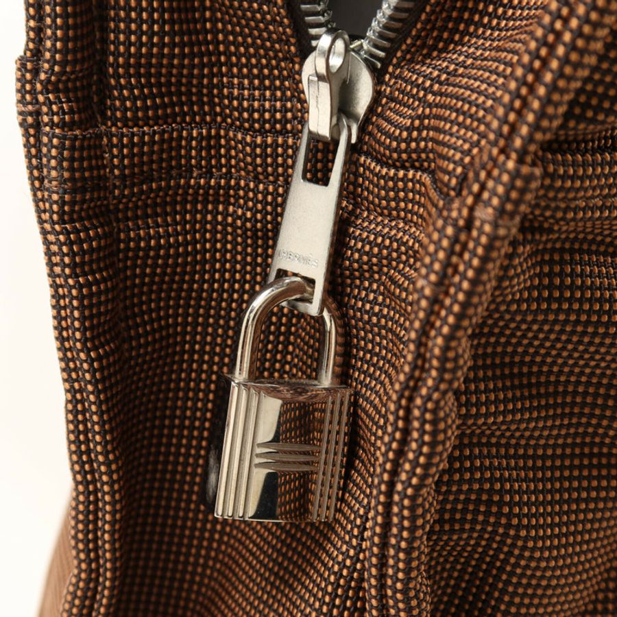 HERMES 帆布Her Line MM銀扣手挽袋Brown-13
