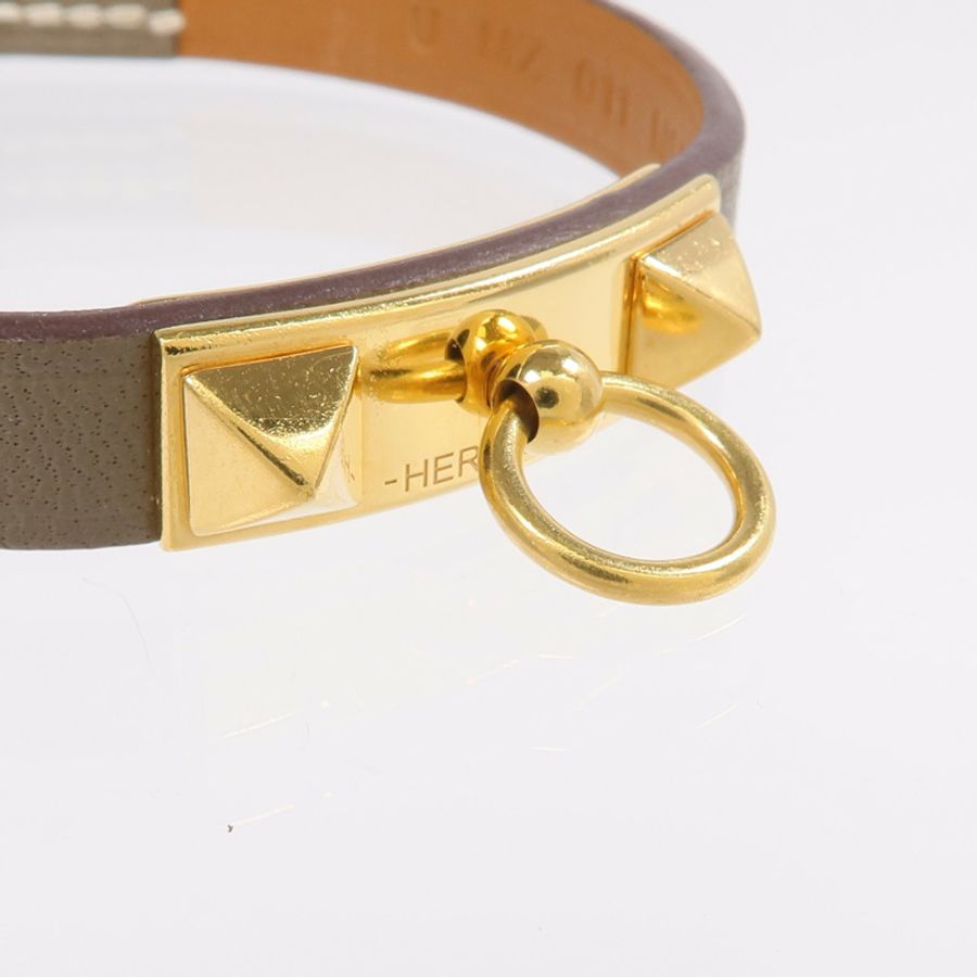 HERMES Swift皮革Rivale Mini Bracelet金扣手鏈Etoupe-4