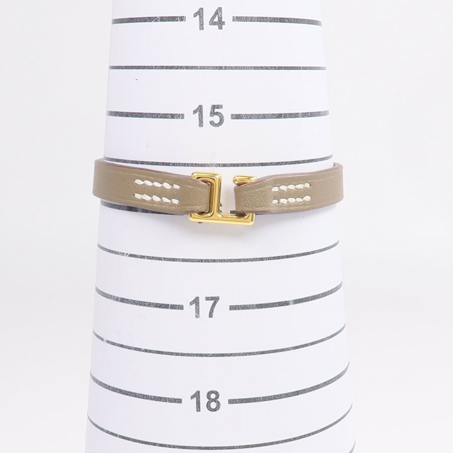 HERMES Swift皮革Rivale Mini Bracelet金扣手鏈Etoupe-10