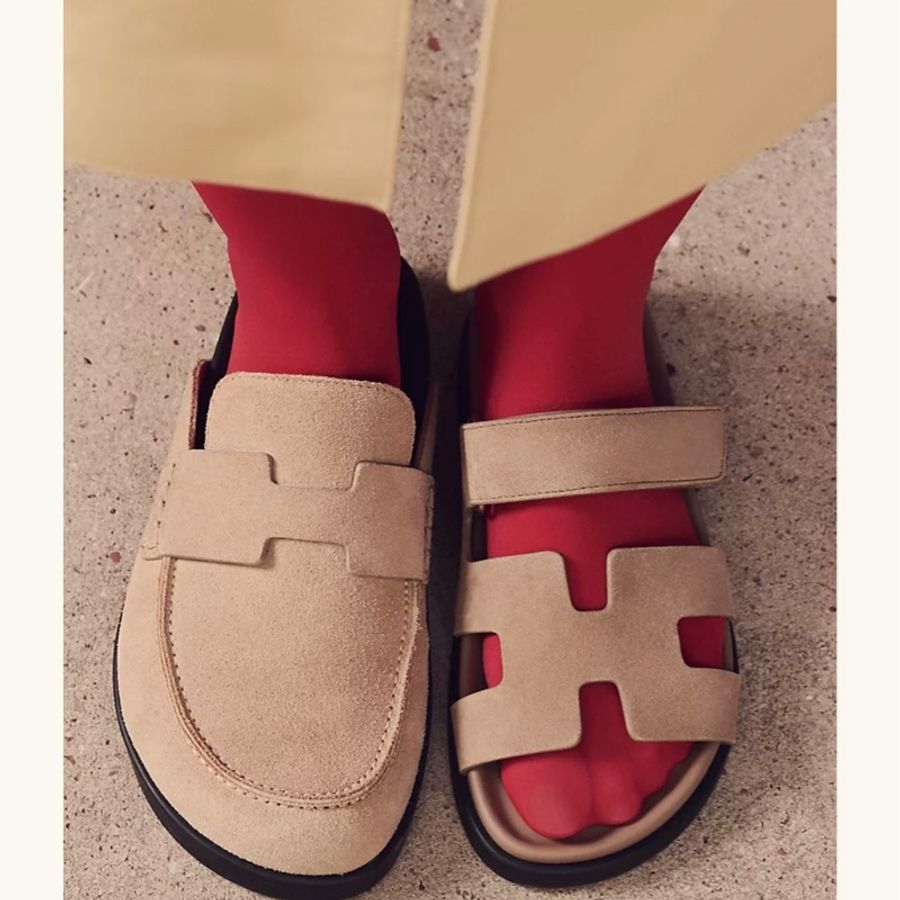 Hermès Chypre涼拖鞋(乾燥玫瑰粉37)二舅拖-5
