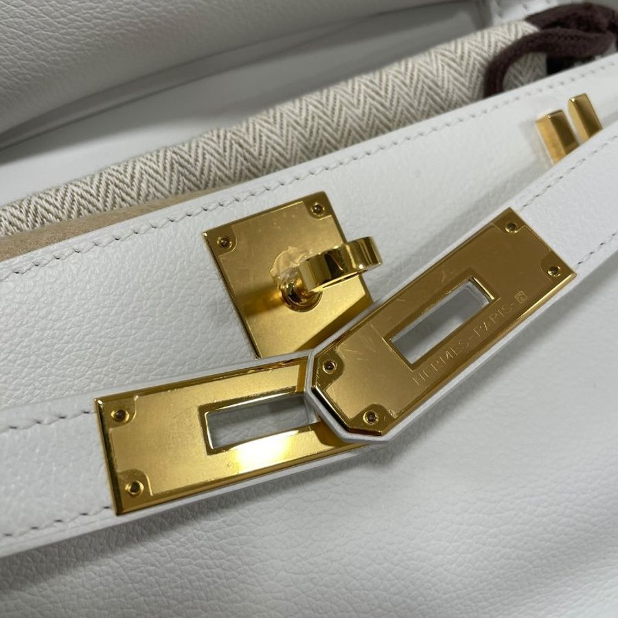 HERMES 愛馬仕 MINI JYPSIERE 迷你吉普賽 皮革 純白色 金釦-10