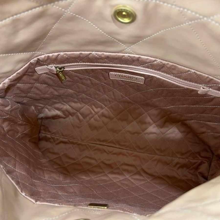 東區正精品㊣CHANEL 22 BAG AS3261 香奈兒粉棕色全皮字金幣金鍊肩背包購物袋包中款 RZ6212-2