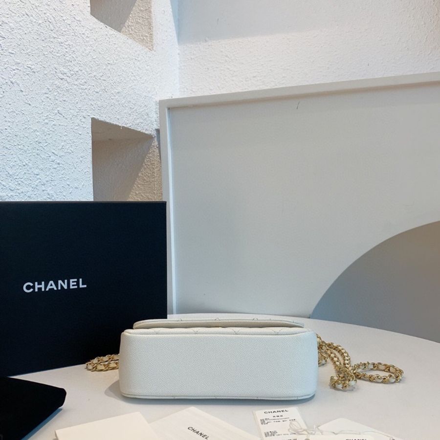 【99%新✨大全套✨平台最低價】Chanel 22k白色貝殼包 22k 白色金扣 荔枝牛皮 貝殼包 鏈條包 芯片款-4